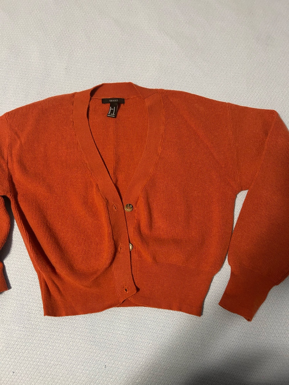 Forever 21 Orange V-Neck Button Cropped Cardigan Sweater
